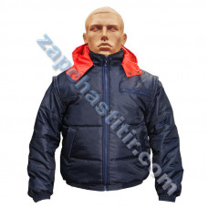 Куртка без напису синьо-червона, болонева з капюшоном