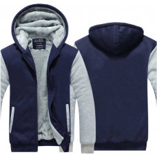 Куртка без надписи сине-белая с капюшоном и подкладкой флис