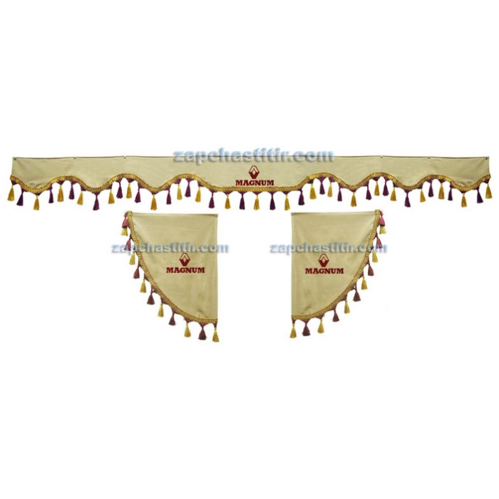 Комплект шторок MAGNUM бежеві, пензлики бордові Комплект шторок MAGNUM бежеві, пензлики бордові