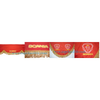 Комплект шторок SCANIA красные бахрома серебристая