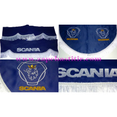 Комплект шторок SCANIA сині бахрома біла Комплект шторок SCANIA сині бахрома біла