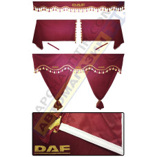 Штори DAF 95-105 XF, комплект, Лобова штора, Сонцезахисна шторка, Спальник (бордовий) Штори DAF 95-105 XF, комплект, Лобова штора, Сонцезахисна шторка, Спальник (бордовий)