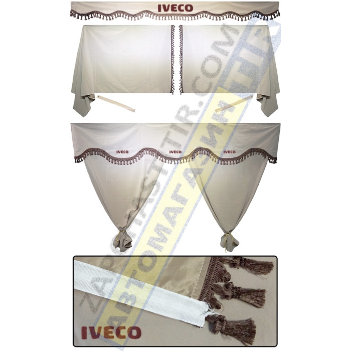 Штори в IVECO STRALIS-EUROTECH, комплект, Лобова штора, Сонцезахисна шторка, Спальник (бежевий) Штори в IVECO STRALIS-EUROTECH, комплект, Лобова штора, Сонцезахисна шторка, Спальник (бежевий)