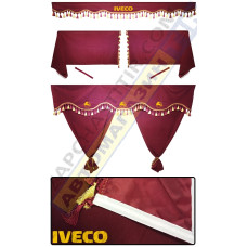 Штори в IVECO STRALIS-EUROTECH, комплект, Лобова штора, Сонцезахисна шторка, Спальник (бордовий) Штори в IVECO STRALIS-EUROTECH, комплект, Лобова штора, Сонцезахисна шторка, Спальник (бордовий)