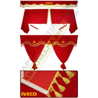 Штори в IVECO STRALIS-EUROTECH, комплект, Лобова штора, Сонцезахисна шторка, Спальник (червоний) Штори в IVECO STRALIS-EUROTECH, комплект, Лобова штора, Сонцезахисна шторка, Спальник (червоний)