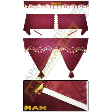 Штори в MAN TGA-TGX, комплект, Лобова штора, Сонцезахисна шторка, Спальник (бордовий) Штори в MAN TGA-TGX, комплект, Лобова штора, Сонцезахисна шторка, Спальник (бордовий)