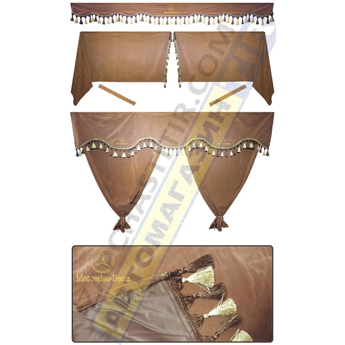 Штори в MERCEDES ACTROS, комплект, Лобова штора, Сонцезахисна шторка, Спальник (коричневий) Штори в MERCEDES ACTROS, комплект, Лобова штора, Сонцезахисна шторка, Спальник (коричневий)
