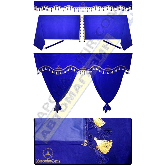 Штори в MERCEDES ACTROS, комплект, Лобова штора, Сонцезахисна шторка, Спальник (синій) Штори в MERCEDES ACTROS, комплект, Лобова штора, Сонцезахисна шторка, Спальник (синій)