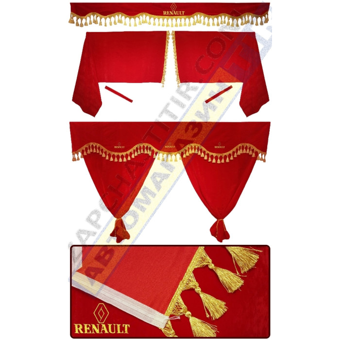 Штори в RENAULT PREMIUM, комплект, Лобова штора, Сонцезахисна шторка, Спальник (червоний) Штори в RENAULT PREMIUM, комплект, Лобова штора, Сонцезахисна шторка, Спальник (червоний)