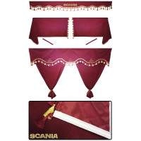 Штори в SCANIA R TOPLINE, комплект, Лобова штора, Сонцезахисна шторка, Спальник (бордовий) Штори в SCANIA R TOPLINE, комплект, Лобова штора, Сонцезахисна шторка, Спальник (бордовий)