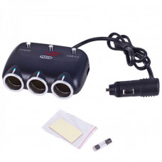 Розгалужувач прикурювача на 3 гнізда + 2USB + вольтметр 12/24В Розгалужувач прикурювача на 3 гнізда + 2USB + вольтметр 12/24В